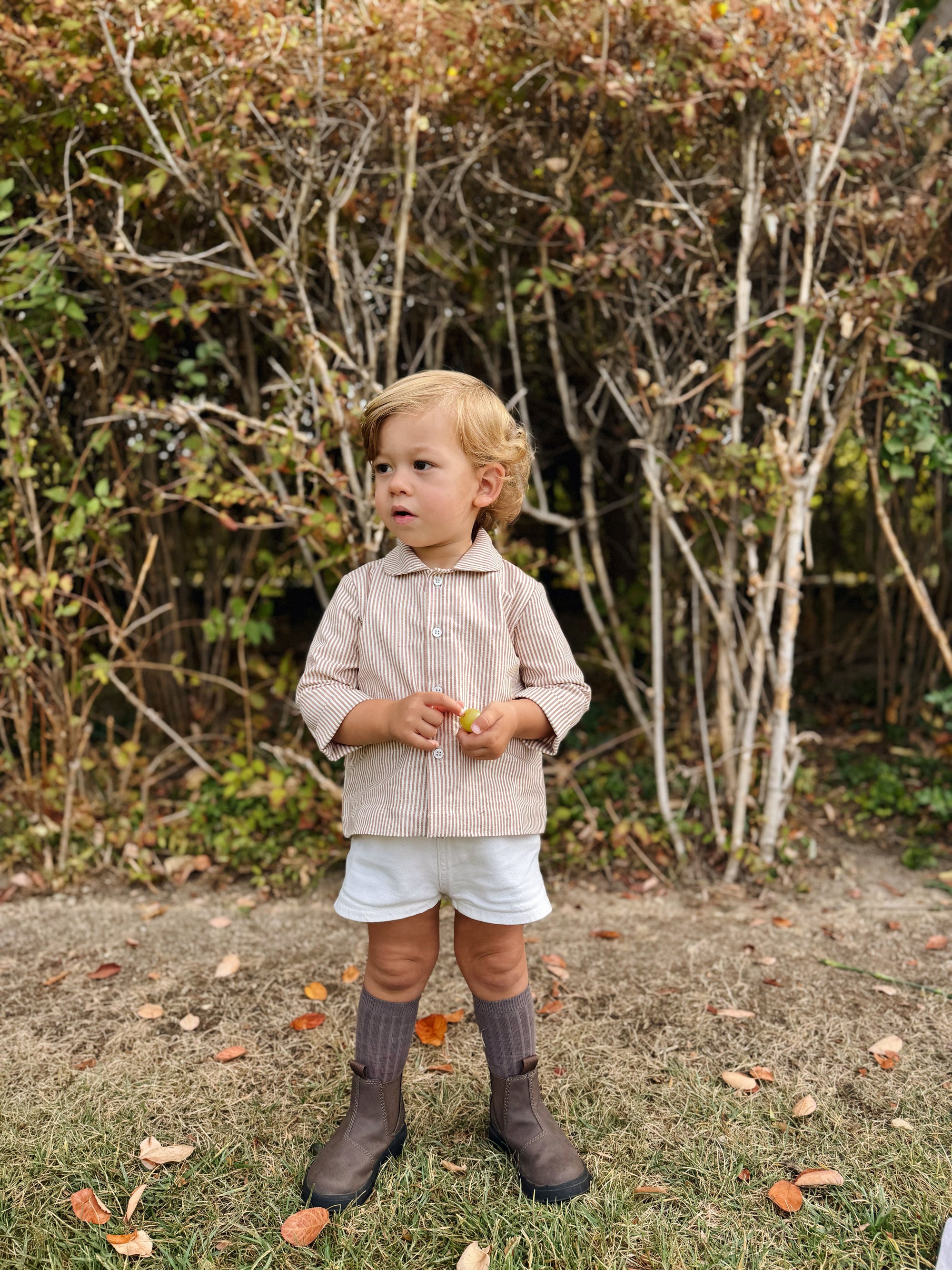 Blusa de niño Caramel Stripes en algodón 100% hecha en España