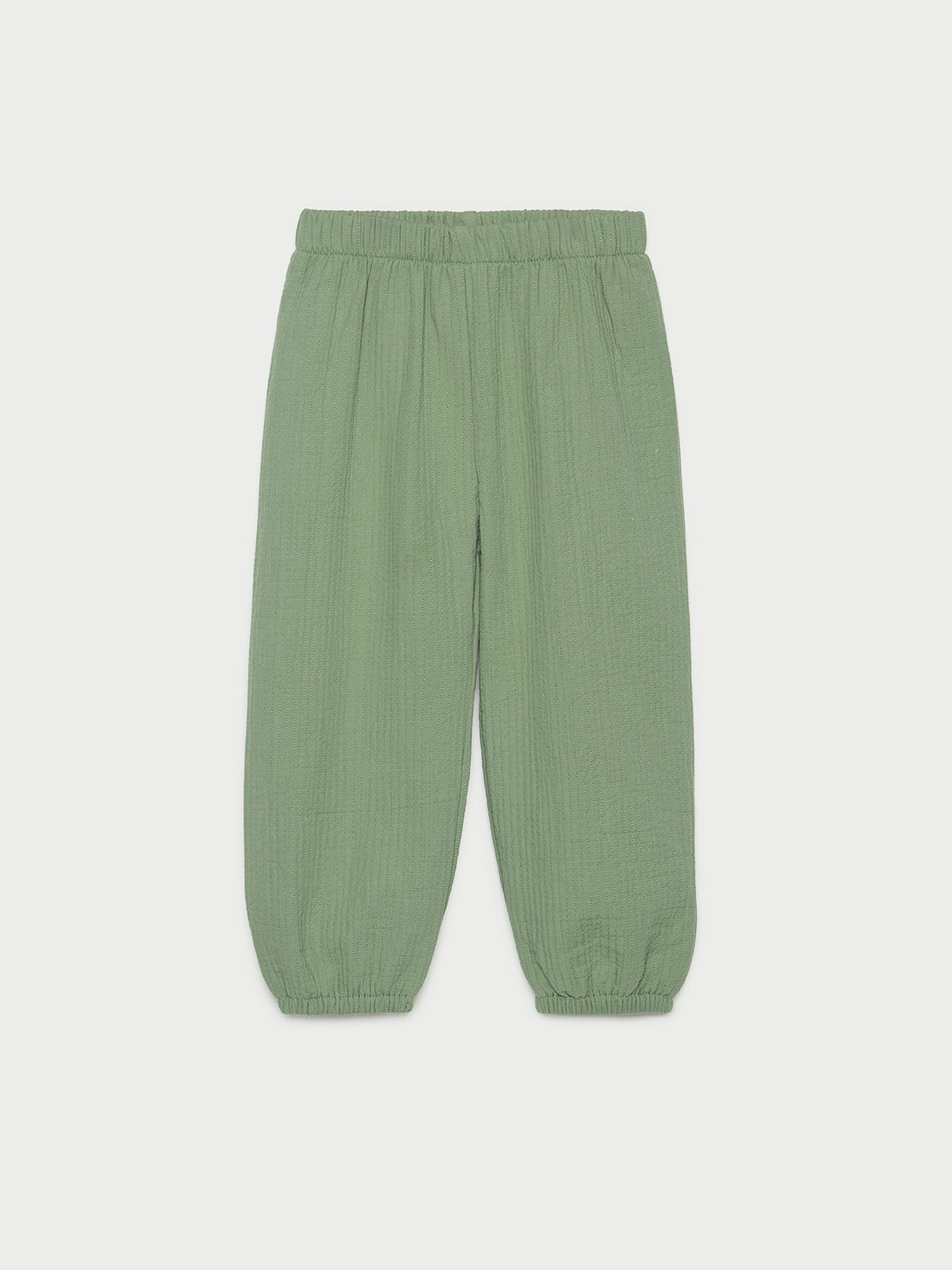 Pantalón bombacho de niño y niña Green Stripes en algodón 100% hecho en España